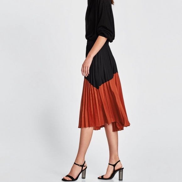 NWT ZARA ORANGE BLACK COLOR-BLOCK PLEATED (0787) - Picture 6 of 11